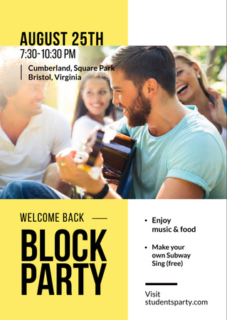 Friends at Block Party with Guitar Flyer A6 Design Template