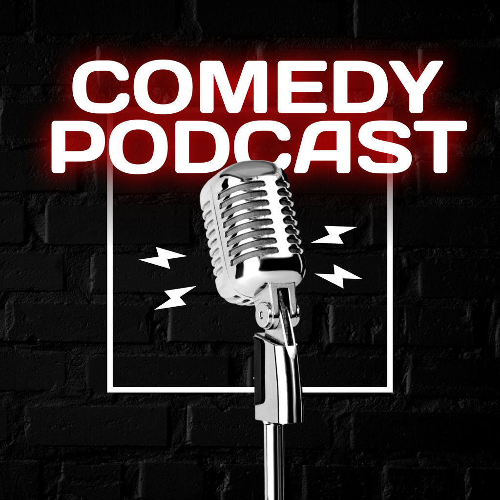 Comedy Podcast with Lightning Podcast Cover Design Template