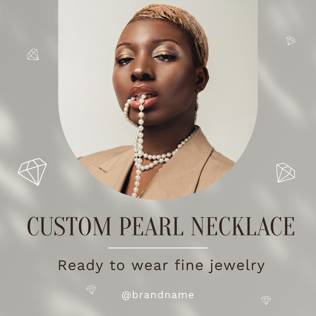 Stylish Woman Holding Pearl Necklace Instagram Šablona návrhu