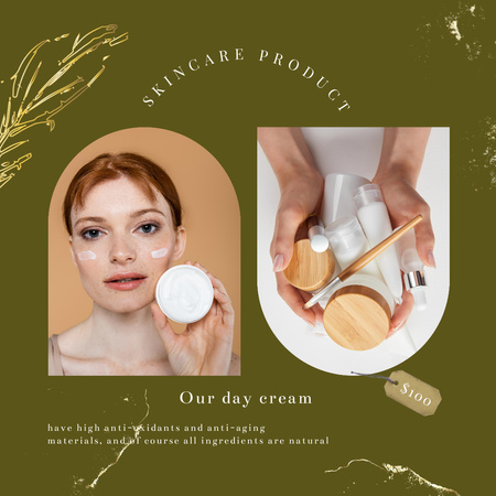 Skincare Ad with Girl applying Cream Instagram Design Template