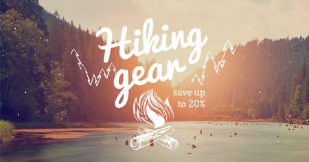 Ontwerpsjabloon van Facebook AD van Hiking Gear offer with forest view