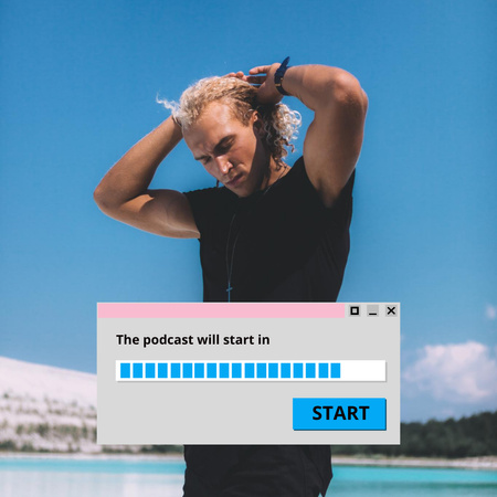 Podcast Start Announcement with Handsome Young Guy Instagram Design Template