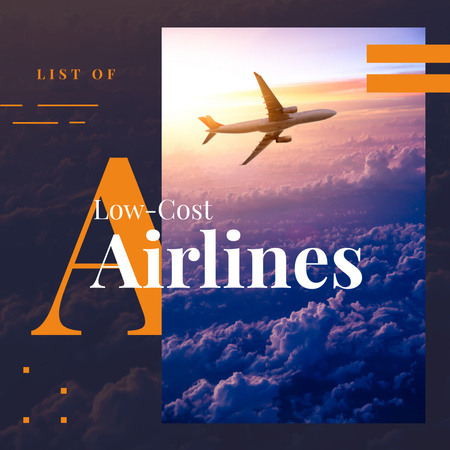 List Of Low-Cost Airlines And Scenic View Of Cloudy Sky Instagram Design Template