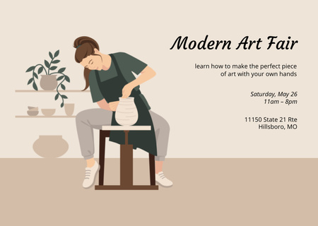 Modern Art Fair Announcement With Pottery Craft Flyer A6 Horizontal Design Template