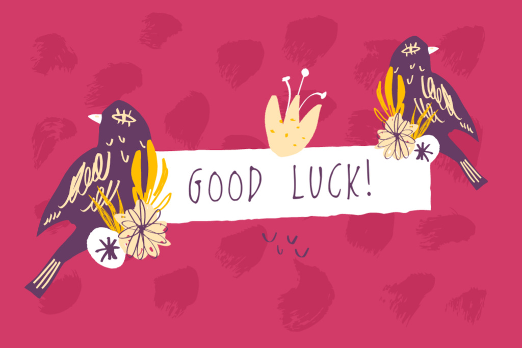 Good Luck Wishes with Birds Postcard 4x6in – шаблон для дизайну