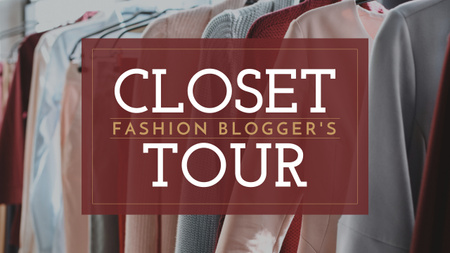 Designvorlage Kleiderschrank mit Kleidung auf Kleiderbügeln in Pink für Youtube Thumbnail