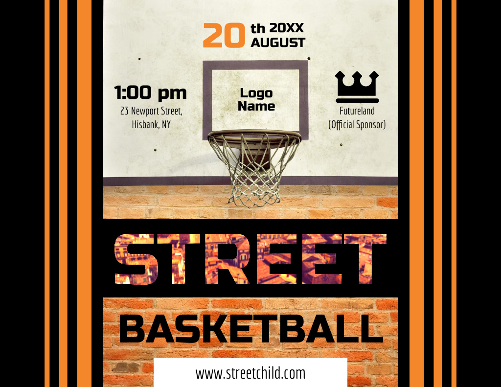 Basketball Championship on Street Court Flyer 8.5x11in Horizontal Design Template