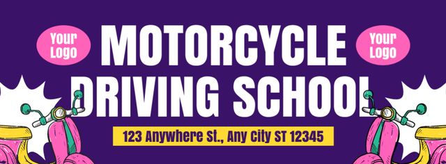 Modèle de visuel Responsible Motorcycle Driving School Offer In Purple - Facebook cover
