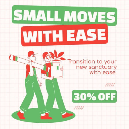Easy Moving Services Ad with Delivers carrying Stuff Instagram AD Design Template