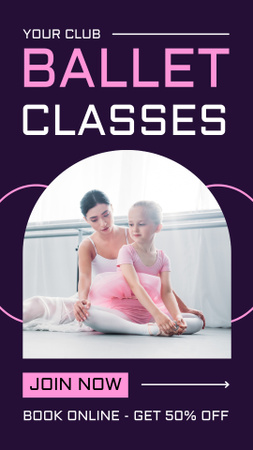 Plantilla de diseño de Anuncio de Clases de Ballet con Profesora con Niña Instagram Story 