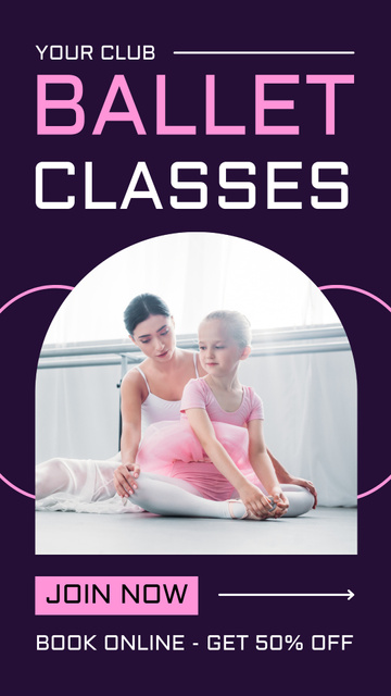 Modèle de visuel Ad of Ballet Classes with Teacher with Little Girl - Instagram Story