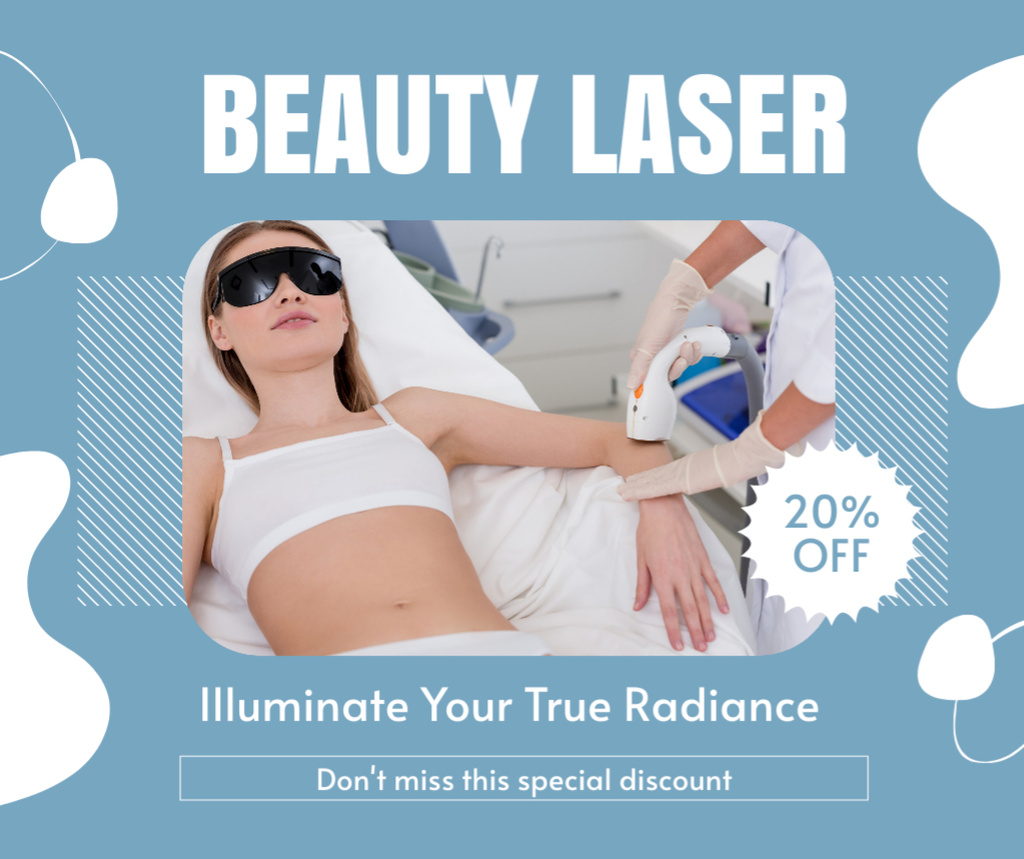 Laser Hair Removal Discount Announcement with Beautiful Blonde Facebookデザインテンプレート