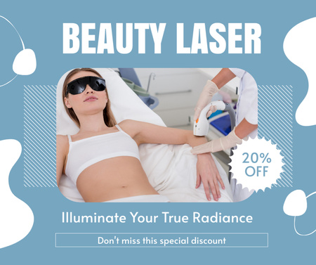 Anúncio de desconto para depilação a laser com linda loira Facebook Modelo de Design