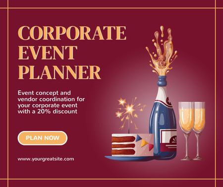 Corporate Event Planning with Cake and Champagne Facebook Πρότυπο σχεδίασης