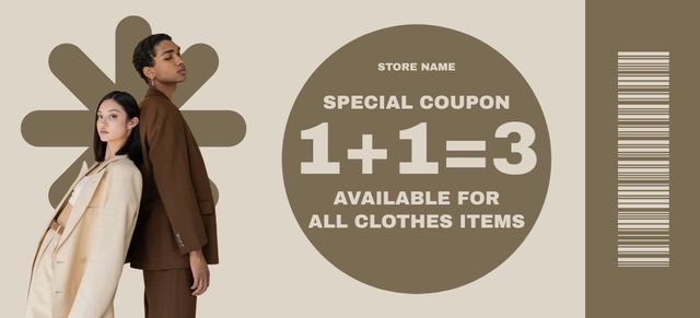 Special Offer of Discount on Couple's Fashion Coupon 3.75x8.25in Design Template