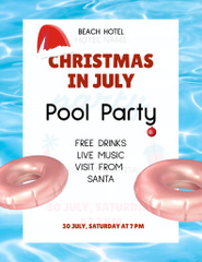 July Christmas Pool Party Announcement with Inflatable Rings