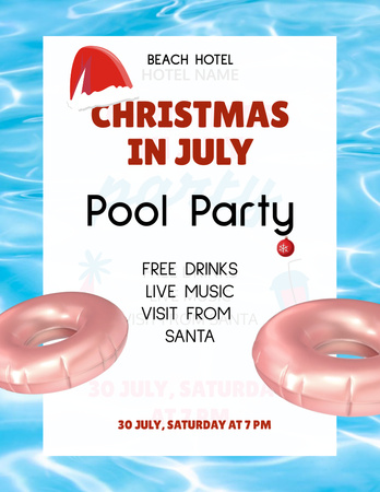 July Christmas Pool Party Announcement Flyer 8.5x11in Design Template