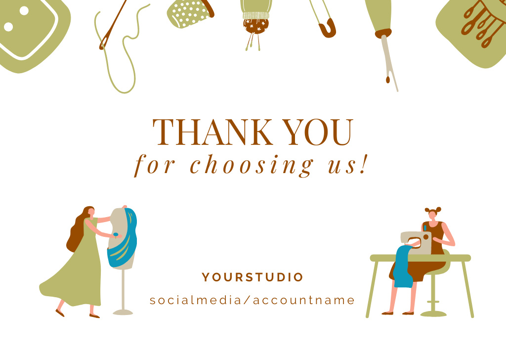 Designvorlage Sewing Studio Thank You Message für Card