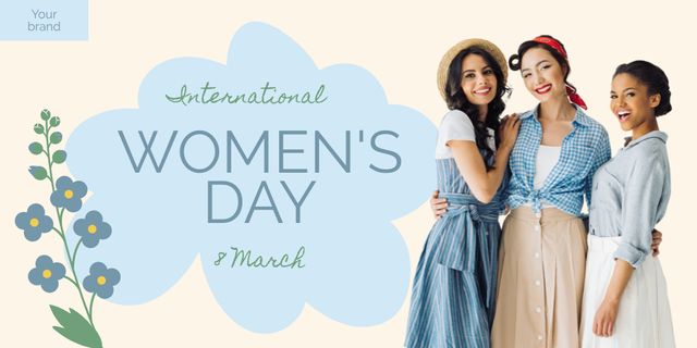 Smiling Multiracial Women on International Women's Day Twitter Modelo de Design