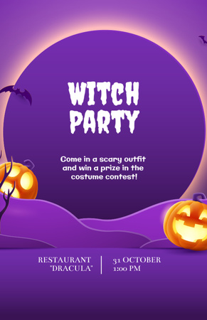Halloween Witch Party Announcement Invitation 5.5x8.5in Design Template