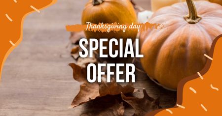 Ontwerpsjabloon van Facebook AD van Thanksgiving Special Offer with Pumpkins