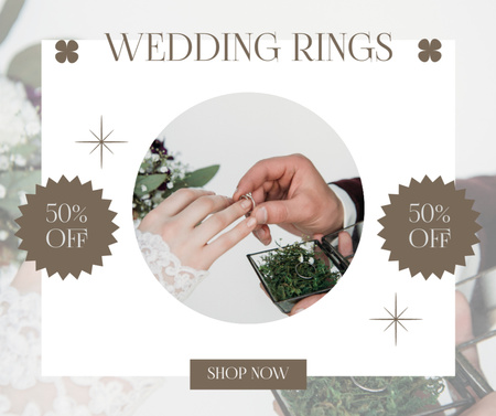 Jewelry Store Promotion with Wedding Rings Facebook Design Template