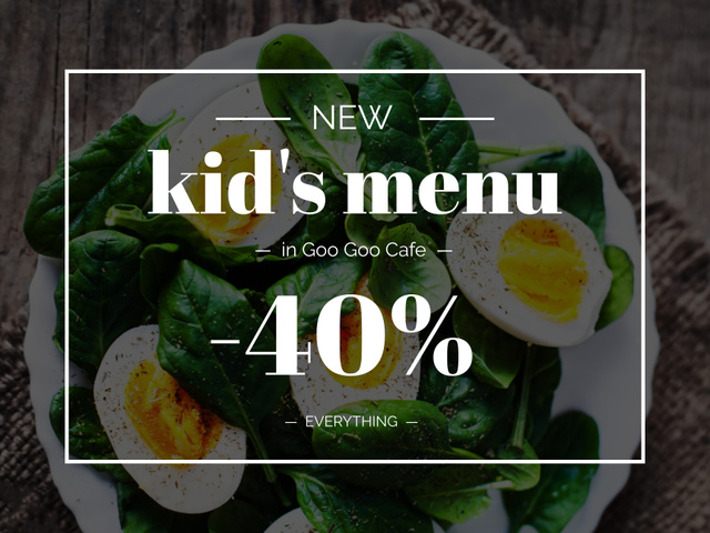 Offer of Menu for Kids with Boiled Eggs with Spinach Poster 18x24in Horizontal Tasarım Şablonu