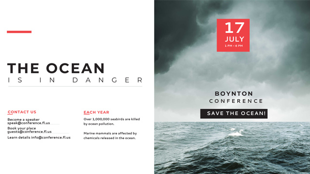 Ontwerpsjabloon van FB event cover van Ecology Conference Stormy Sea Waves