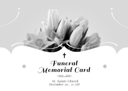 Funeral Memorial Card with Tulips Card Design Template