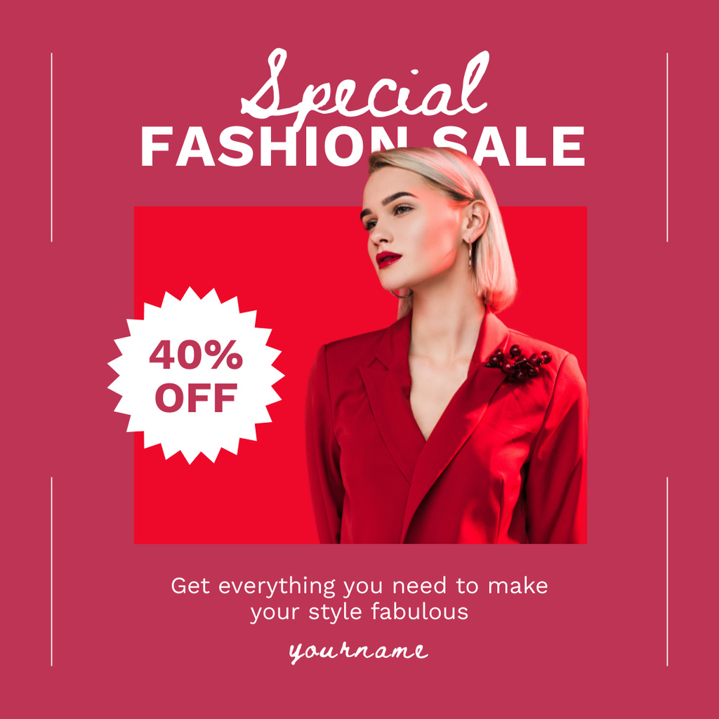 Modèle de visuel Special Fashion Sale Ad with Discount Offer - Instagram