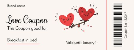 Breakfast in Bed Offer for Lovers on Valentine's Day Coupon Design Template