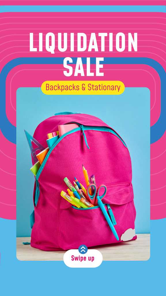 Back to School Sale Stationery in Pink Backpack Instagram Story Modelo de Design