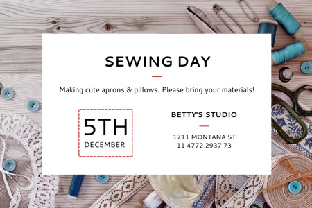 Sewing day event with needlework tools Postcard 4x6in Design Template