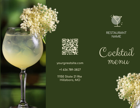 Flower In Glass With Cocktail Menu 11x8.5in Tri-Fold Design Template
