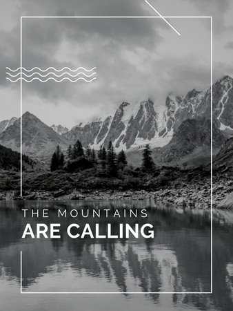 Matkailuinspiroiva lainaus Scenic Mountains Lake -järvellä Poster US Design Template