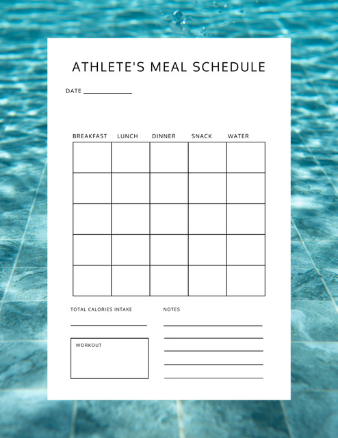 Athlete Meal Plan with Swimming Pool Notepad 8.5x11in Design Template