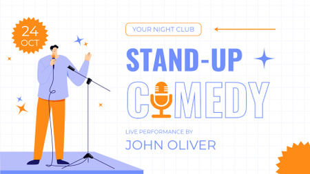 Stand-up Comedy Event with Illustration of Performer FB event cover Design Template