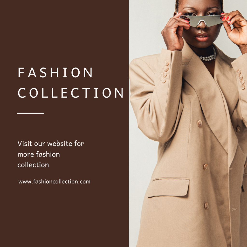 New Fashion Collection with Woman in Stylish Sunglasses and Jewelry Instagram Modelo de Design