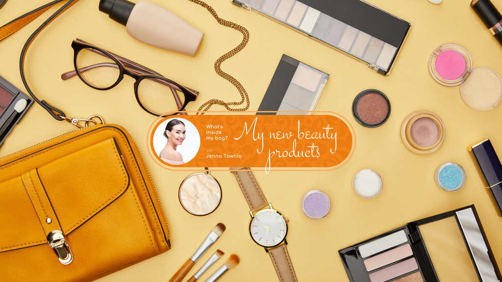 Plantilla de diseño de Beauty Blog Ad with Makeup Products on Table Youtube 