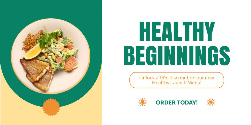 Healthy Food Offer Ad at Fast Casual Restaurant Twitterデザインテンプレート