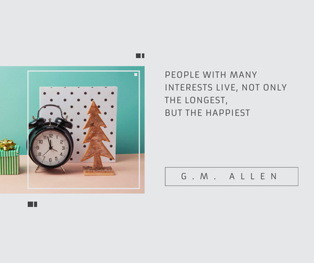 Inspirational Quote about Interests with alarm clock Facebook Modelo de Design