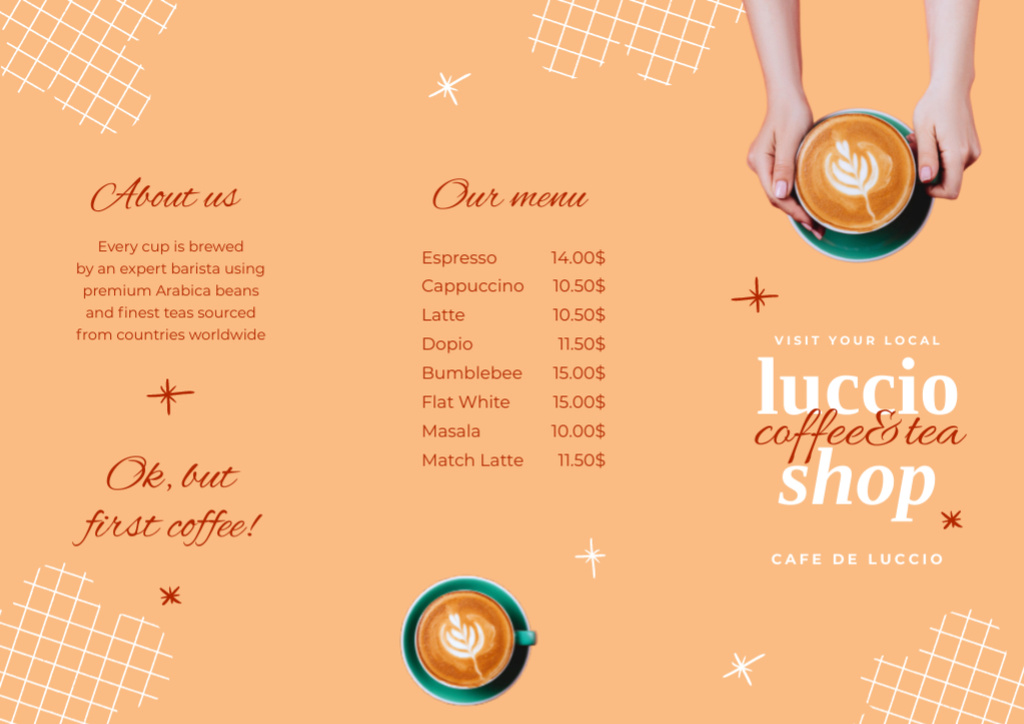 Perfect Coffee Cups and Tea Shop Promotion Brochure Din Large Z-fold Design Template