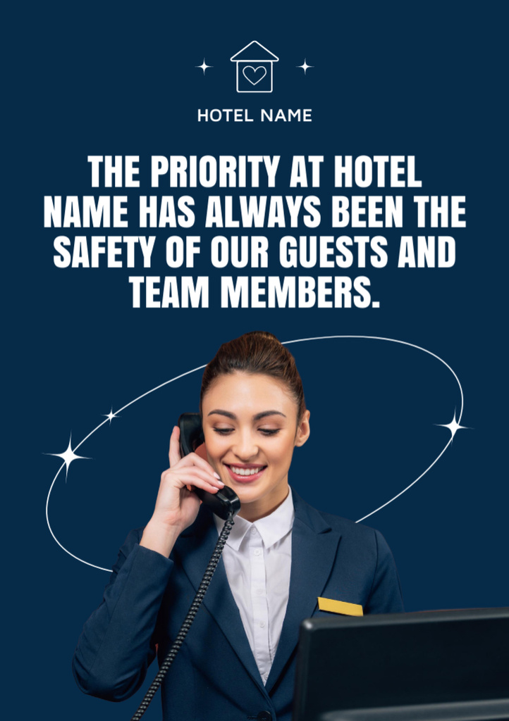 Ontwerpsjabloon van Flyer A5 van Hotel Mission Description with Young Man and Woman in Uniform