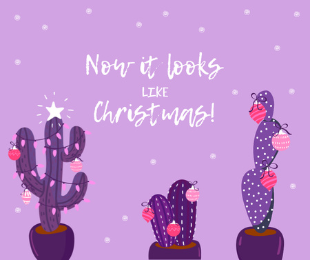 Platilla de diseño Decorated Cactuses for Christmas greeting Facebook