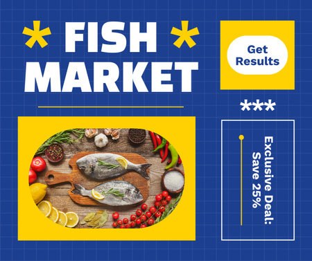 Anúncio do Mercado de Peixe com Aperitivos Facebook Modelo de Design