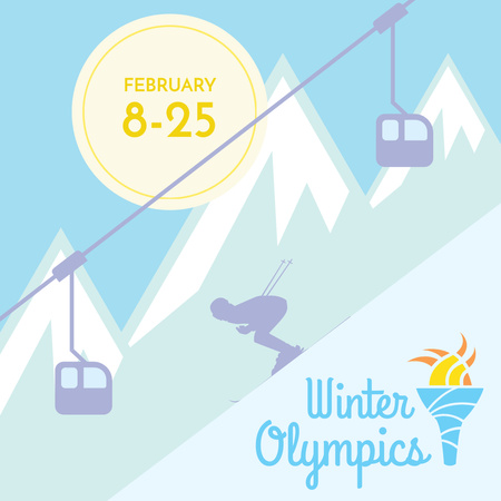 Winter Olympics with Skier in Mountains Instagram Design Template