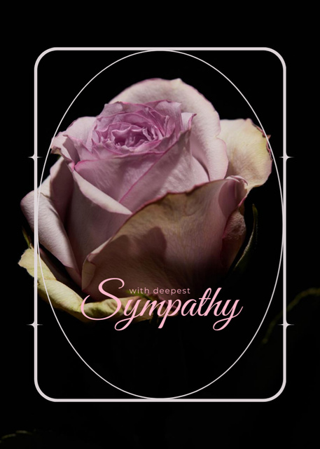 Ontwerpsjabloon van Postcard 5x7in Vertical van Deepest Sympathy Text with Rose on Black