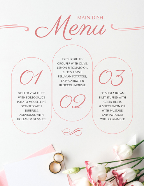 Main Dishes List for Wedding Party Menu 8.5x11in Modelo de Design