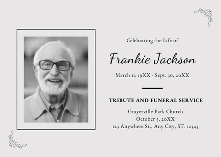 Convite para Funeral com Foto Card Modelo de Design