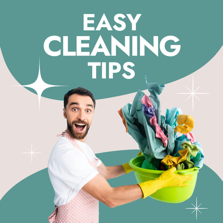 Easy Cleaning Tips with funny Man Instagram AD Design Template